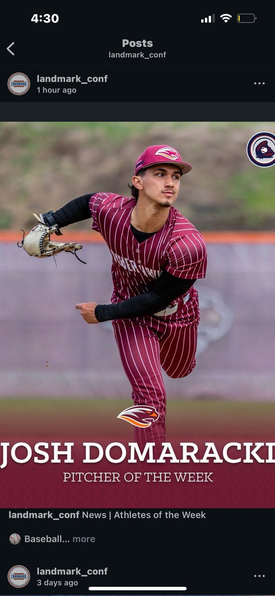 GauceSardner's tweet photo. The most stock d3 lefty wins another pitcher of the week @LandmarkConf @RiverHawksBase @JoshDomaracki https://t.co/KR7WXCWuQp