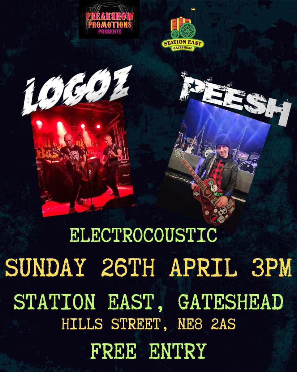 LoGOz_UK's tweet photo. Back on it this Sunday @LoGOz_UK + @PeeshNE63 Solo - Electrocoustic - Station East Gateshead - 26.04 FREE Entry 3pm! Hope to see some familiar faces! Playing songs from my new solo album The Perennial Effect ll then joined by @PaulLoGOz for some LoGOz faves! See ya there! https://t.co/O5PruetL9d