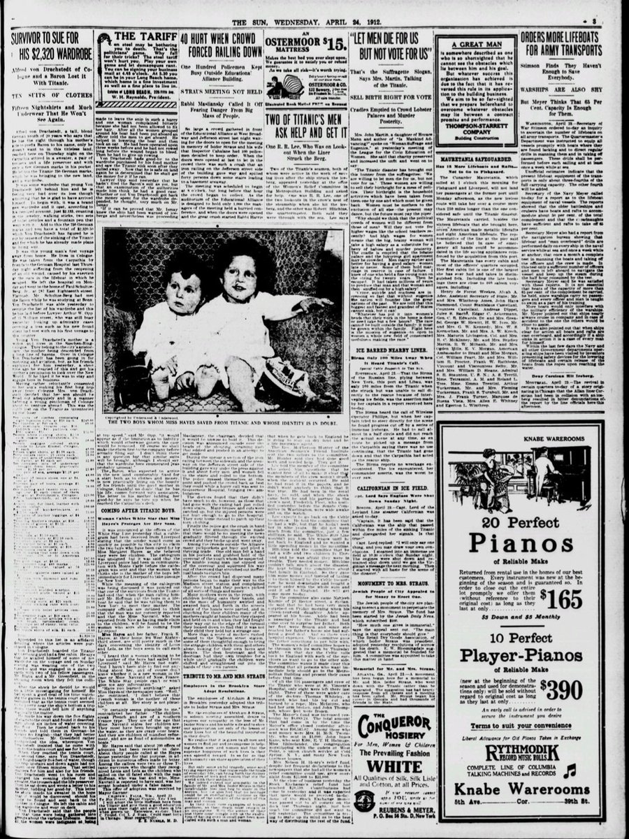MeriaRmsTitanic's tweet image. A few days after the #Titanic disaster and following various announcements in the newspapers, Michelle Navratil identified the 'Titanic Orphans' as her 2 sons: Edmond &amp;amp; Michel Navratil. A few weeks later, the two boys were reunited with their mother.
#Titanic114 #Titanic2026