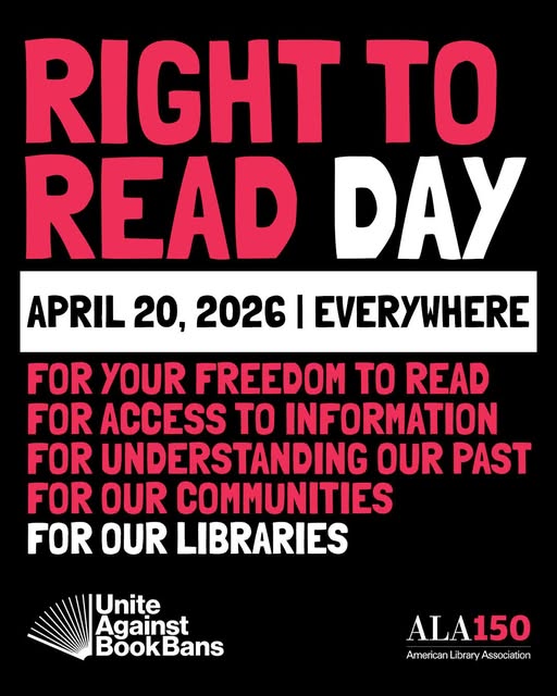 HokeLibrary's tweet image. Right to Read Day is about protecting the freedom to read. It's a moment to recognize the people standing up for access, celebrate the progress being made, and keep the momentum going. Learn more about#RightToReadDay here: bit.ly/43D9Dtw
#Bookish #LibraryLove #LibraryJoy