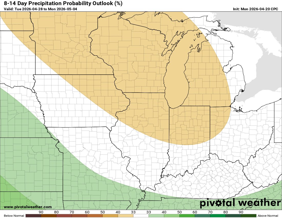 NWOhioWeather's tweet image. Looking forward to next week into early May, below normal temperatures will make their return. Precipitation will be slightly below normal. #OHwx #weather