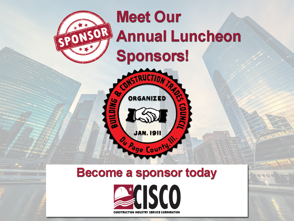 CiscoBuildUnion's tweet image. DuPage Co Bld &amp;amp; Construction Trades Council is a CISCO Luncheon sponsor. It promotes the Unionized construction industry w/in DuPage Co. Be a sponsor! Humorist &amp;amp; keynote presenter Charles Marshall &amp;amp; CISCO's scholarships.
shorturl.at/jQvqw
#Sponsorship #AnnualLuncheon #CISCO