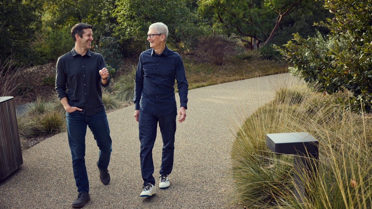 aaronp613's tweet photo. Apple has published this new image of Apple CEO Tim Cook and soon to be CEO John Ternus https://t.co/32X8T1eZQz