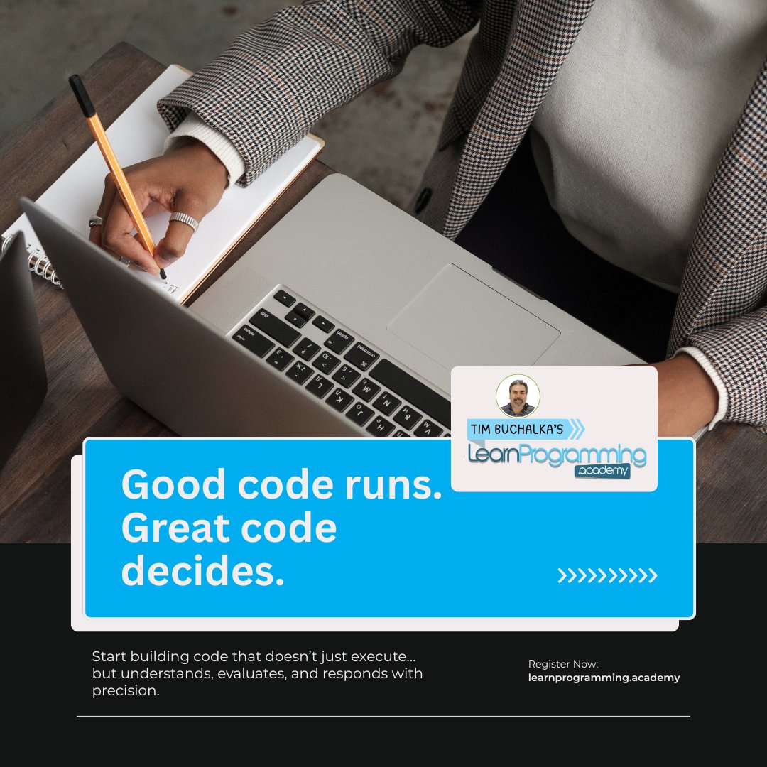 timbuchalka's tweet image. Programming is not just about writing instructions, it’s about defining behavior. 
Join Learn Programming Academy and strengthen the logic behind every line of code you write. #ProgrammingLogic #LearnToCode #SoftwareEngineering #DeveloperMindset #CodingSkills
