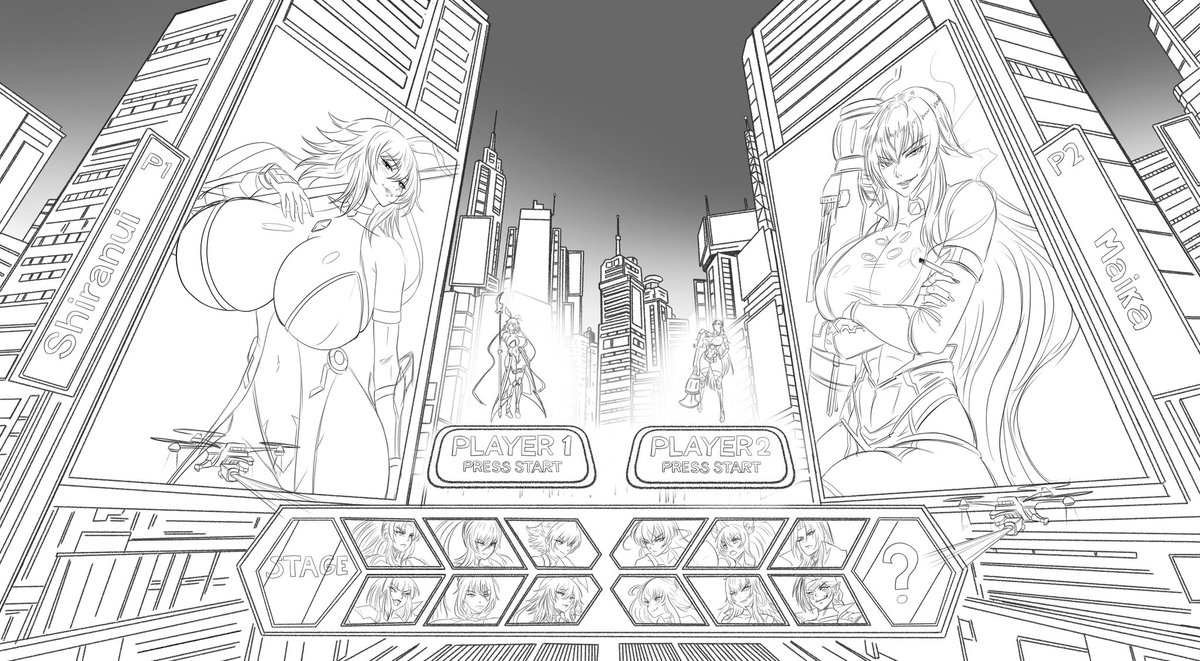 AiviBarentain's tweet image. A concept art of a hypothetical taimanin fighting game, where the character select  is tokyo City. Where the animations are played on the billboards.