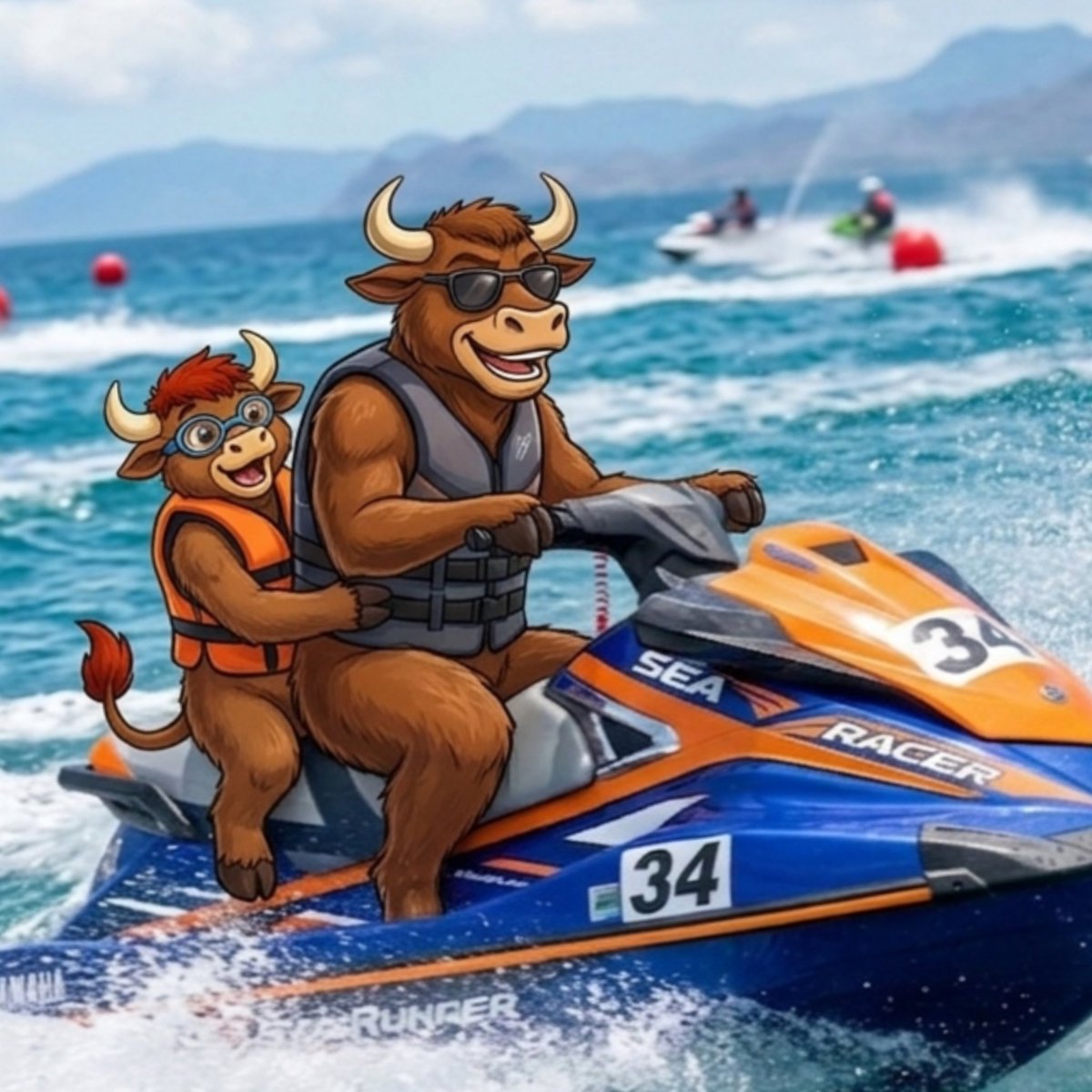CryptoPrestige7's tweet photo. @X Hehehe, today $babybull and his dad $bull are having a fun day.

#babybull #bull #sol https://t.co/VtOxC6nuae