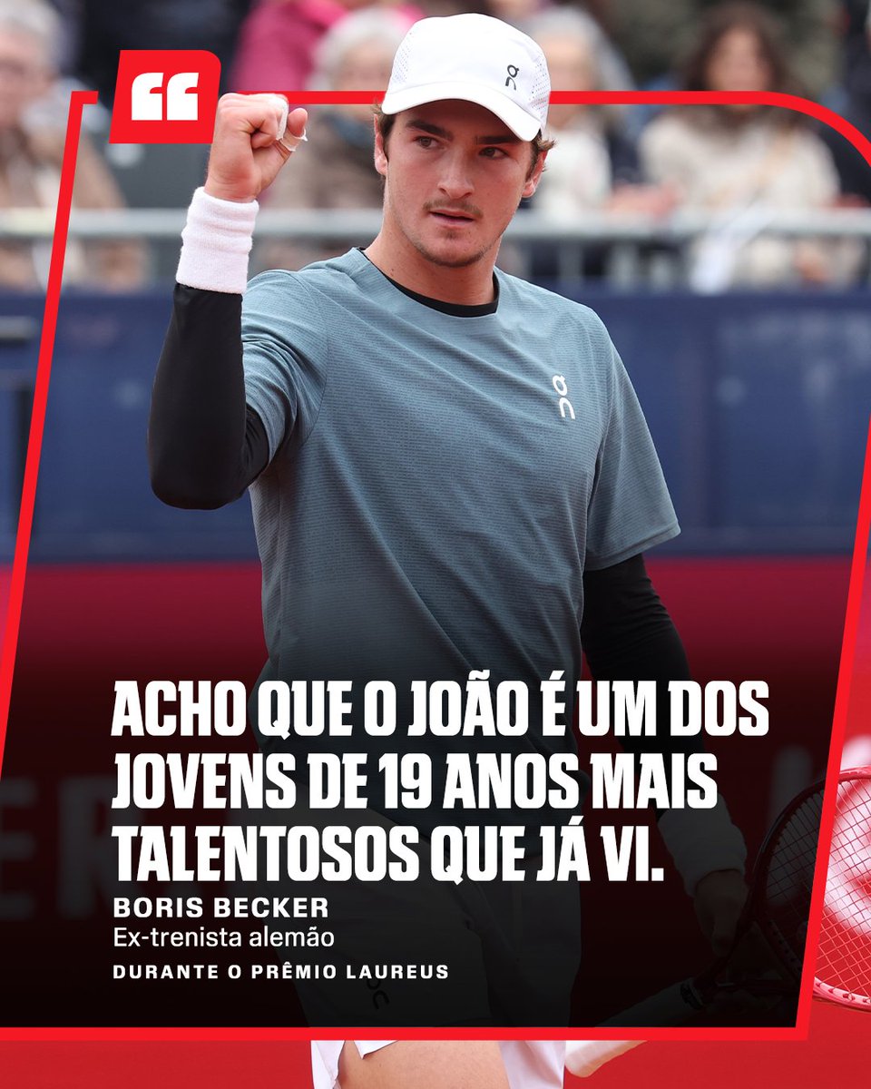 ESPNBrasil's tweet photo. ELOGIADO 🎾🇧🇷
Boris Becker, lenda do tênis, elogiou demais João Fonseca e disse que o brasileiro é um dos jovens mais talentosos que já viu. Que moral do brasileiro, hein?
#TenisNaESPN #JoãoFonseca #BorisBecker #PremioLaureus https://t.co/tIWjqrolDH