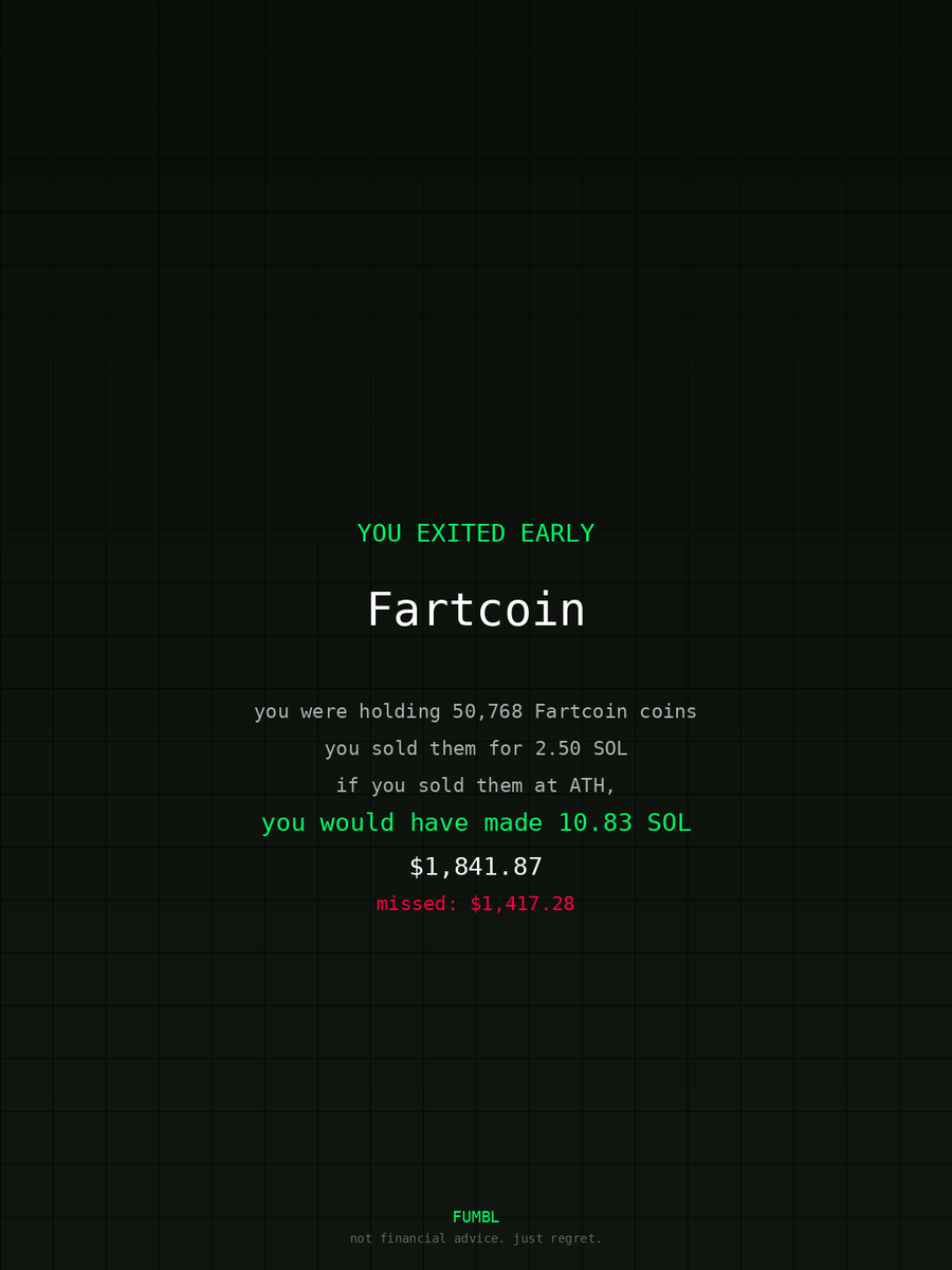 Furknnntahhtkin's tweet image. Peeped fumbledbags.lol only to see I didn't cash out on $Fartcoin 
coulda been up 

9BB6NFEcjBCtnNLFko2FqVQBq8HHM13kCyYcdQbgpump 
#phantom
#advance