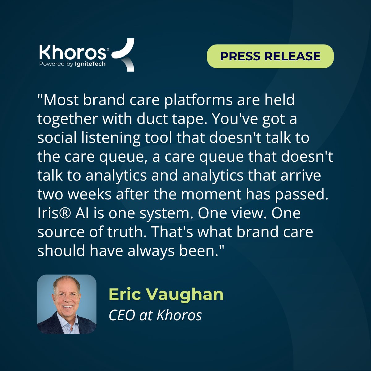 Khoros's tweet photo. Brand care platforms were never built as one system. Until now.
#Khoros #IrisAI https://t.co/oP6hiRwuzn