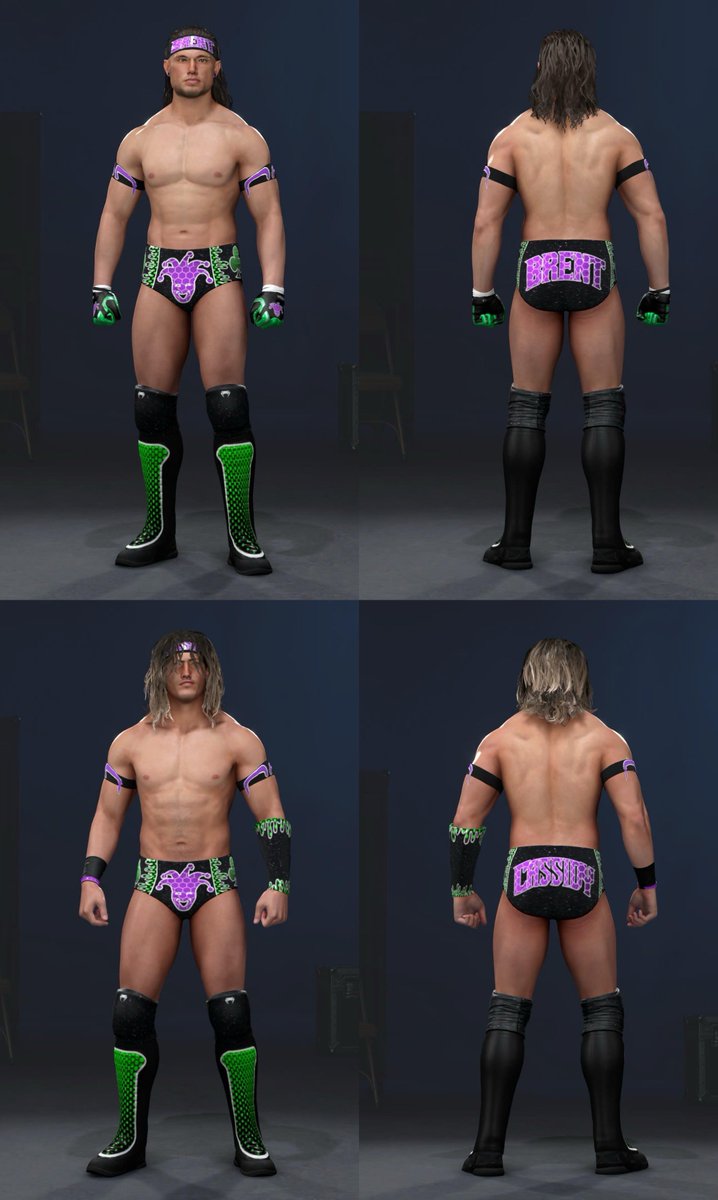 A2JWWE2k's tweet image. ⚫️🟣 L.A.N 🟣⚫️ 

Brand new original tag team - Brent and Cassidy “Laugh At Nothing” A high flying extreme Tag Team 🃏 both come with an ALT Hardcore attire 

Now Up on CC!

Tags: “AWF” “A2J”

#WWE2K26 #CAW #PS5