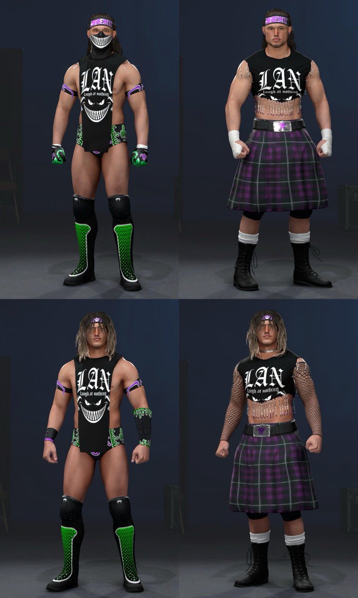 A2JWWE2k's tweet image. ⚫️🟣 L.A.N 🟣⚫️ 

Brand new original tag team - Brent and Cassidy “Laugh At Nothing” A high flying extreme Tag Team 🃏 both come with an ALT Hardcore attire 

Now Up on CC!

Tags: “AWF” “A2J”

#WWE2K26 #CAW #PS5