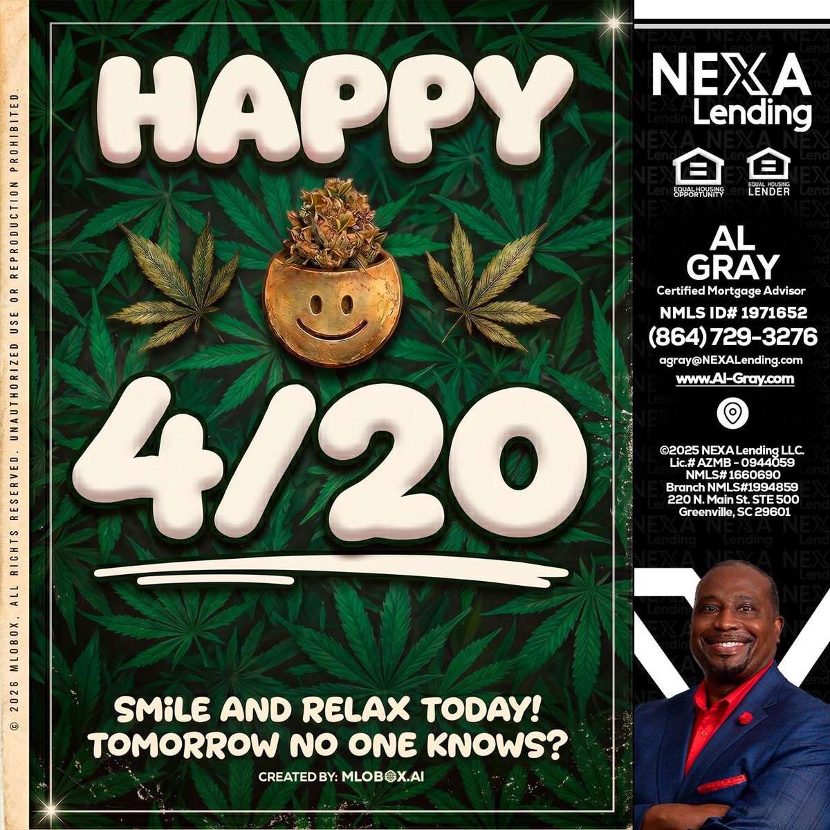 al_gray2020's tweet image. Happy 4/20! 🎉 Smile and relax today—it’s all about good vibes! ✌️ #420 #GoodVibesOnly