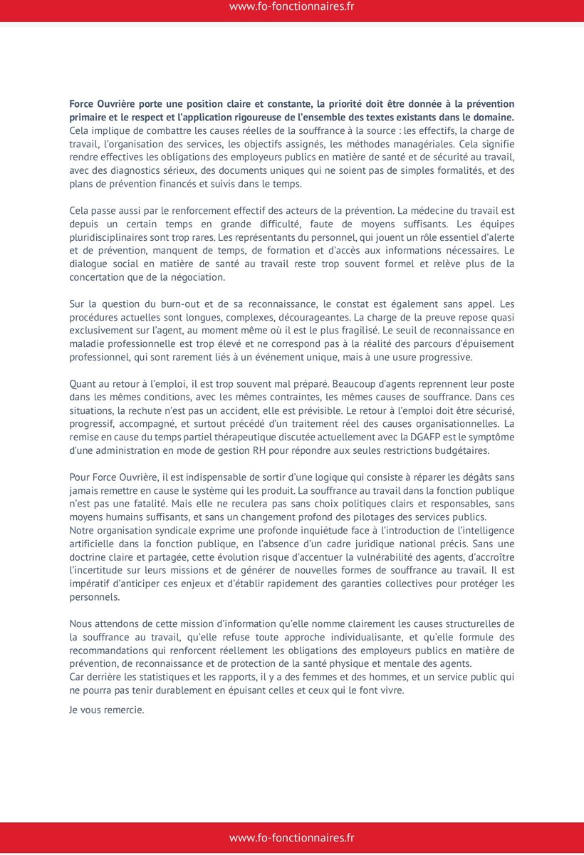 UIAFP FO, : Déclaration liminaire.