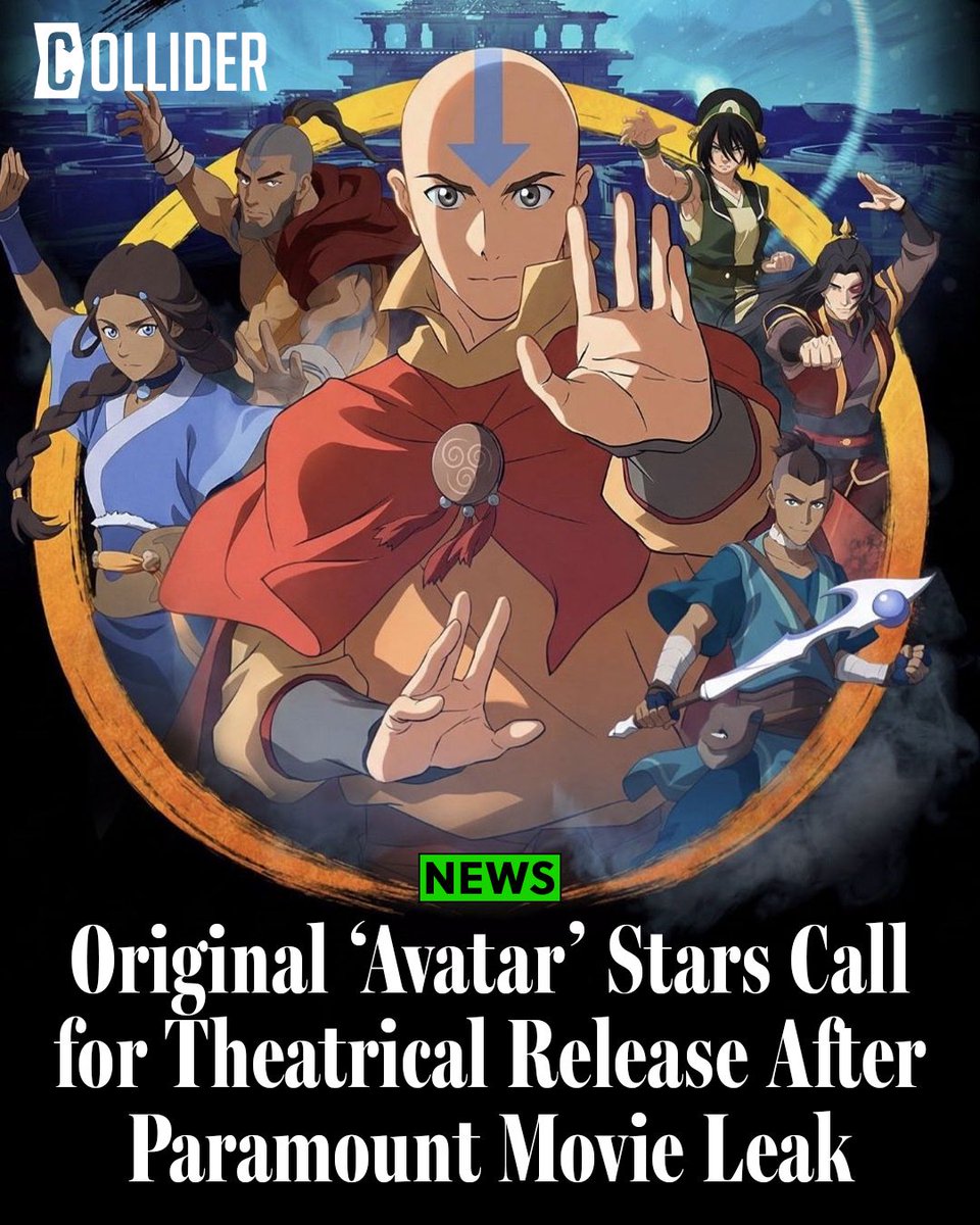 Collider's tweet photo. The Avatar movie leak just made one thing very clear: people want this on the big screen.

After Avatar Aang: The Last Airbender leaked online, reportedly pulling over 10 million views, both fans and original cast members are now calling for a theatrical release instead of a streaming debut on Paramount+.

At a recent panel, original stars Zach Tyler Eisen (Aang), Jack De Sena (Sokka), Michaela Jill Murphy (Toph), Jennie Kwan (Suki), and Olivia Hack (Ty Lee) all voiced support for a theatrical release, pointing to the film’s visuals as something audiences should experience on the big screen.

Read more: https://t.co/iGmmvvLQI9