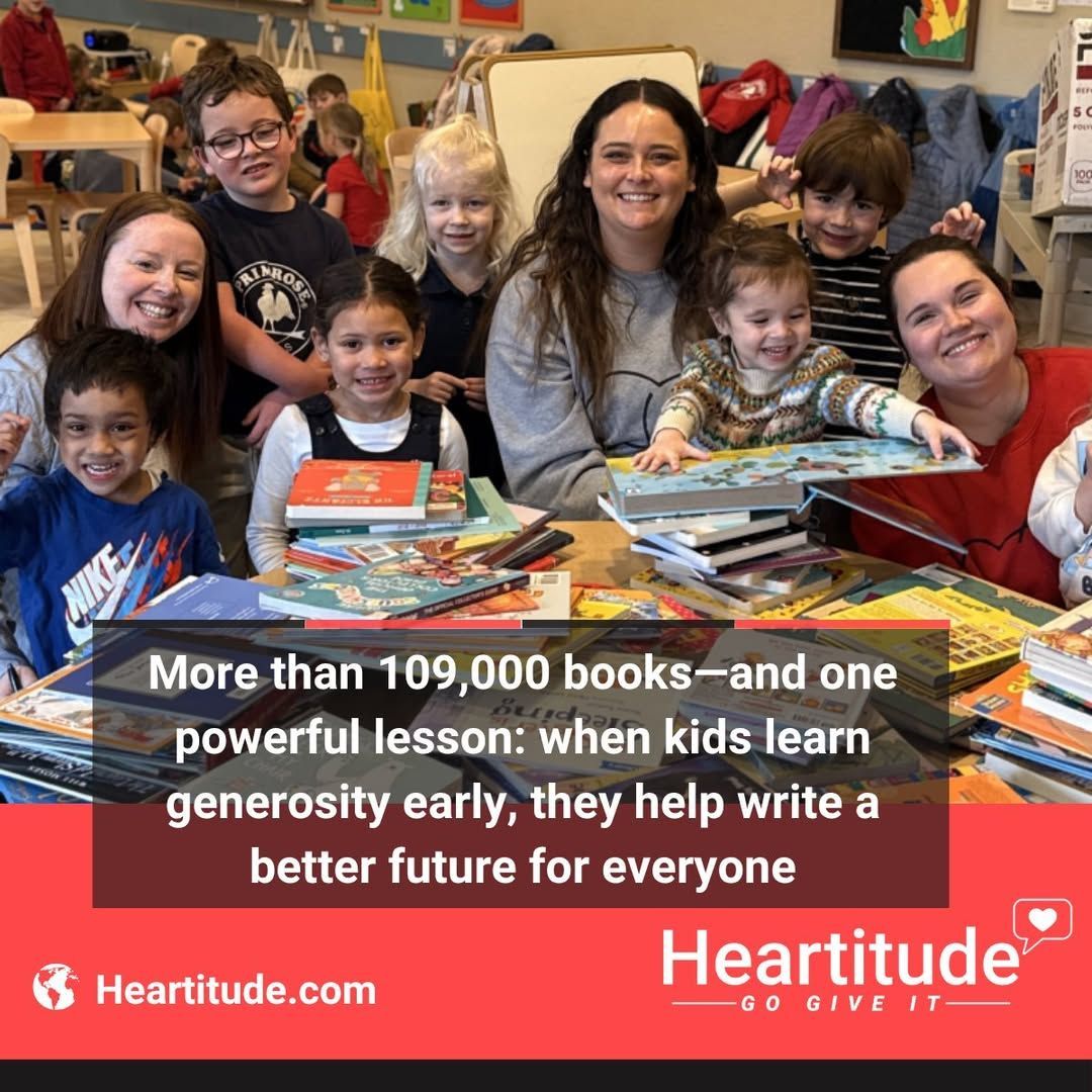HeartitudeInc's tweet image. 109,000+ books donated 📚

Teach generosity early → build a kinder future.

That’s Heartitude in action.

Go Give It. ❤️

#Heartitude #Kindness #Empathy #GiveBack #MakeItBetter 
buff.ly/sh0fVCZ