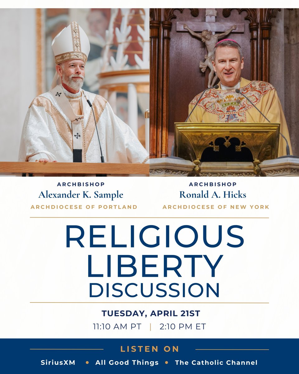 ArchbishpSample's tweet photo. Tomorrow, I’ll be speaking with Archbishop Ronald Hicks of New York on the vital topic of religious freedom.

Join us on All Good Things Tuesday, April 21 at 11:10 AM PT | 2:10 PM ET.

Tune in: https://t.co/KiNRf4ORXe https://t.co/kMnm8X7HjB