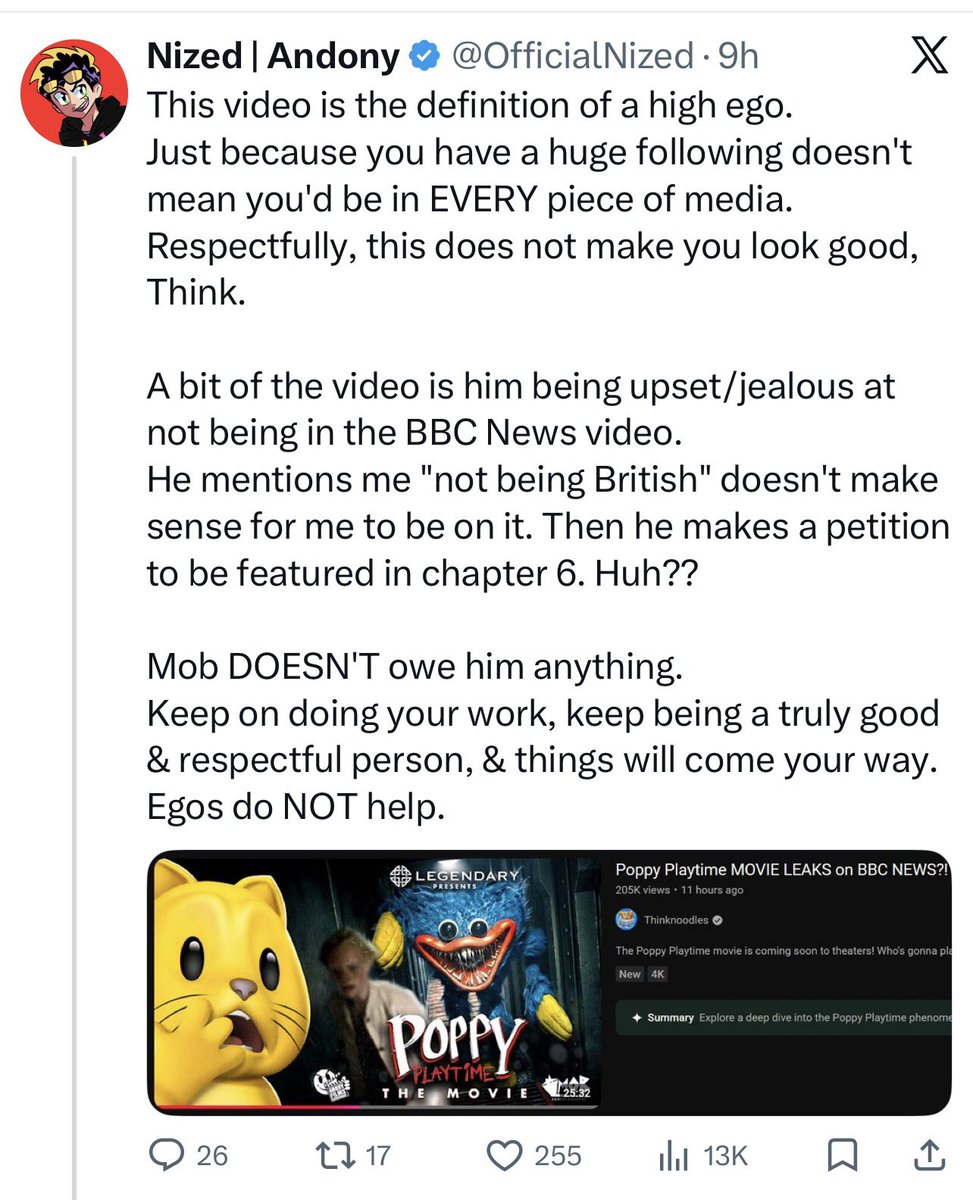 lloyd0925's tweet photo. Nized has made a post criticising Thinknoodles BBC video and I honestly don’t get why??? as I guy who watches thinks videos I honestly really love them and he’s got good humour in some, sure he can vary sometimes, but overall I don’t see much of an ego, let me know what you think https://t.co/sFiU2Mpqnl