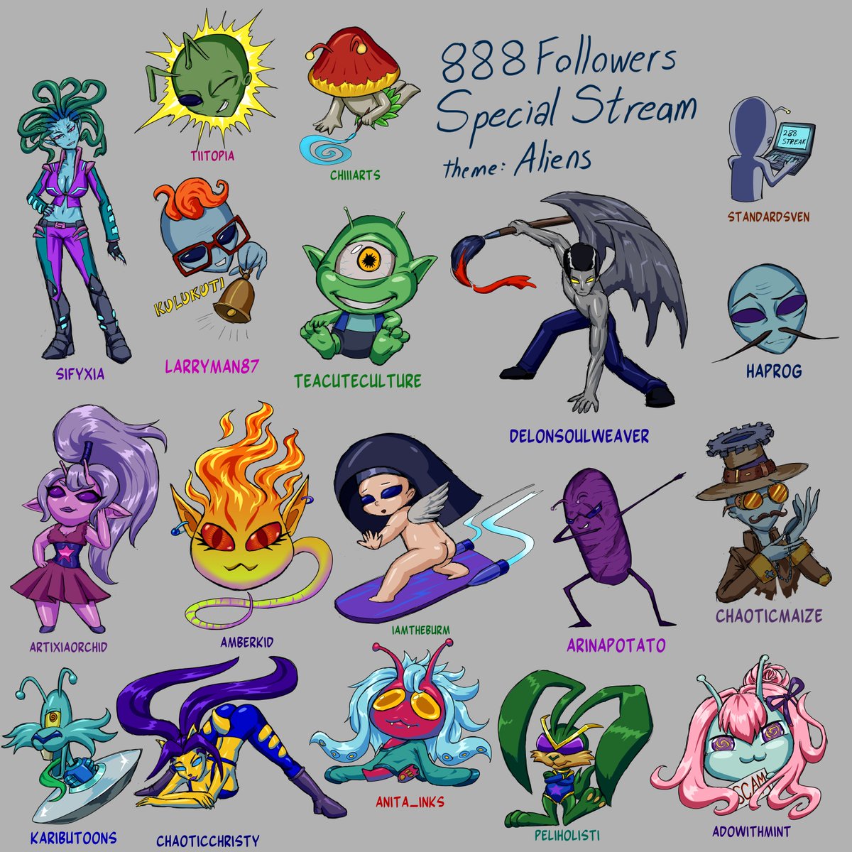 JorinDesign's tweet photo. Here are the result of my 888 followers Special Stream. The theme was Aliens and I managed to draw a lot of them! I had so much fun with everybody. Thank you so much for hanging out and chatting. #specialstream #events #aliens #digitalart #doodles https://t.co/YZhoZfpmzy