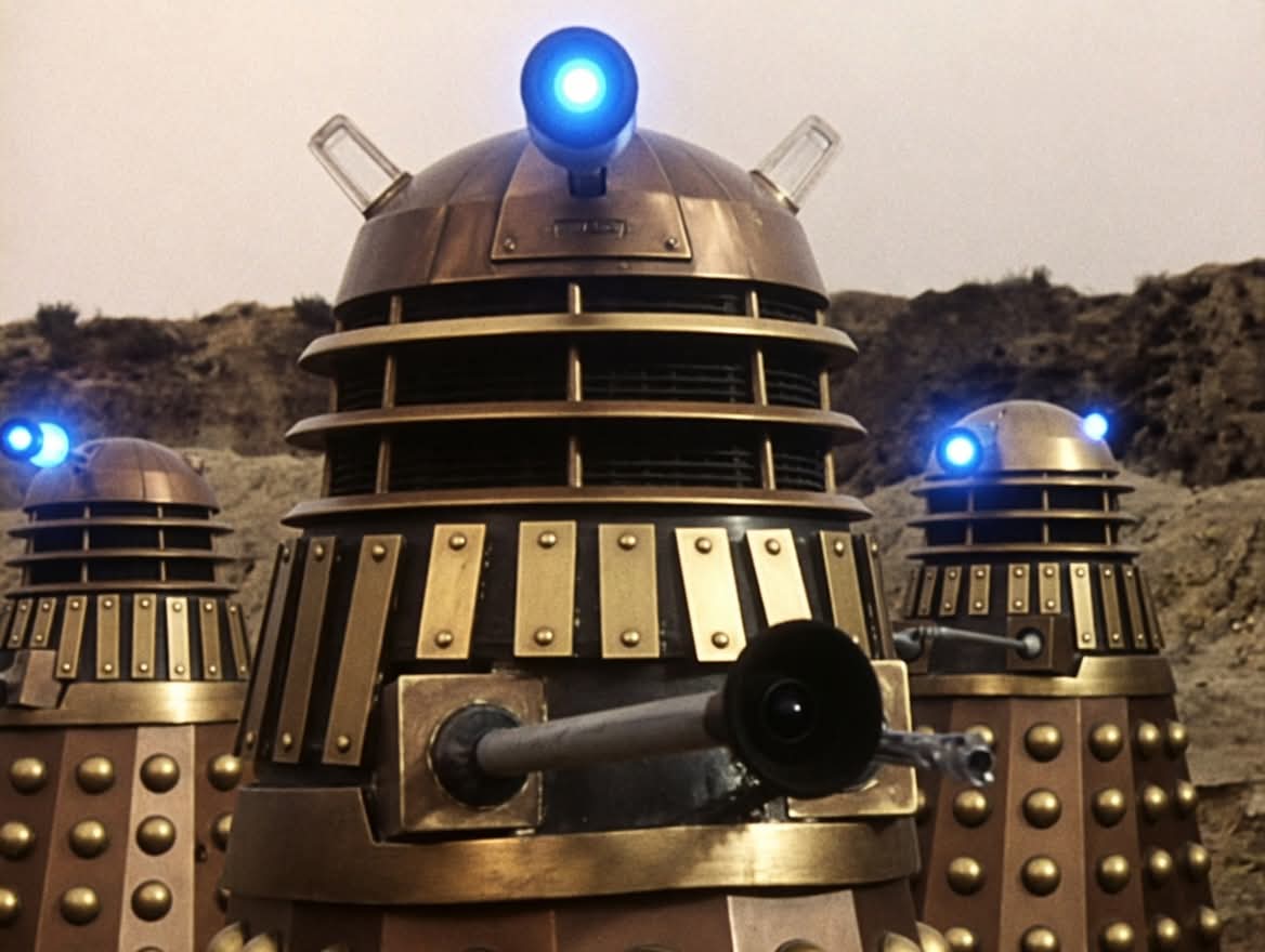 Classic Daleks with Bronze-Gold colour schemes.