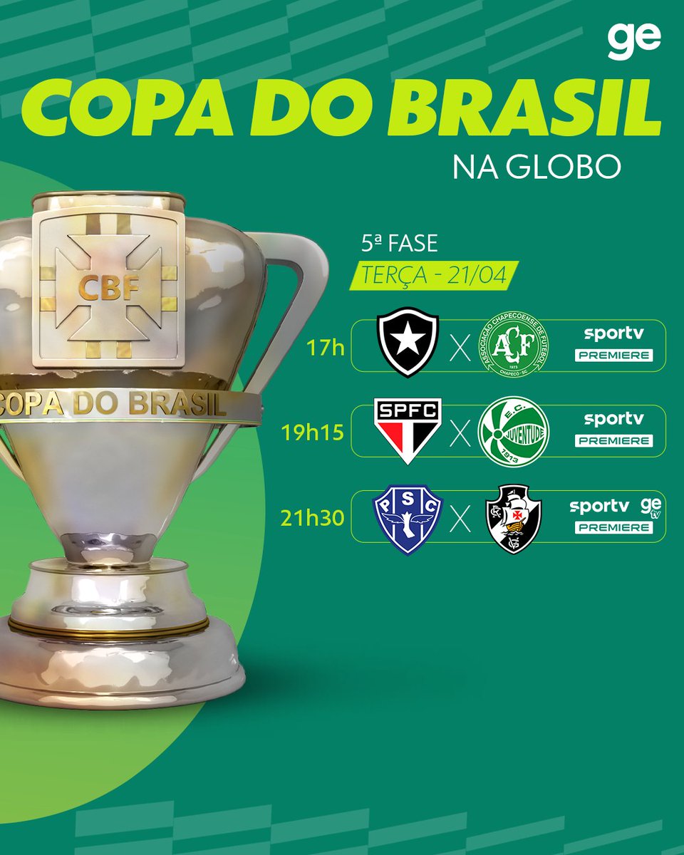 geglobo's tweet image. A 5ª fase da Copa do Brasil 2026 começa nesta terça. Se liga na transmissão dos jogos de ida na tela dos canais Globo.

#futebol #copadobrasil