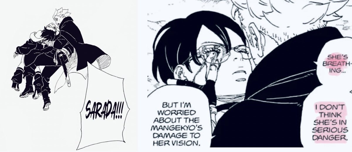 Boruto cap32   Boruto cap33
🗣️🗣️🗣️🗣️        😧😧😧😧

juro do jeito que ele berrou todo desesperado no capítulo anterior... eu achei que a alma da Sarada Uchiha já tava saindo do corpo 
menino emocionado!