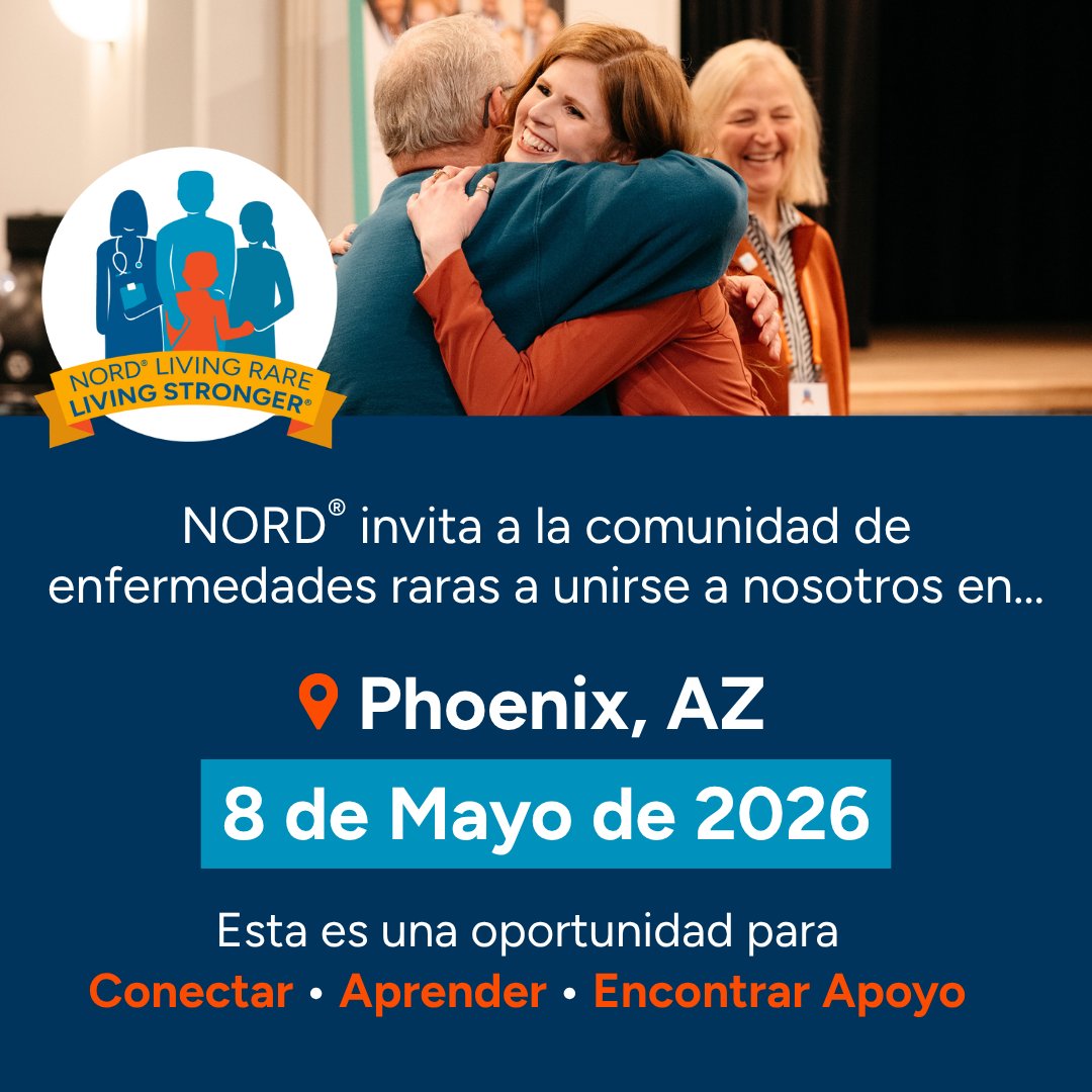 RareDiseases's tweet image. NORD® invita a la comunidad de enfermedades raras a unirse a nosotros en "Living Rare, Living Stronger" #Phoenix, #Arizona le 8 de Mayo de 2026. 

Este evento representa una oportunidad única para conectar directamente con pacientes, cuidadores y defensores dentro de la comunidad
