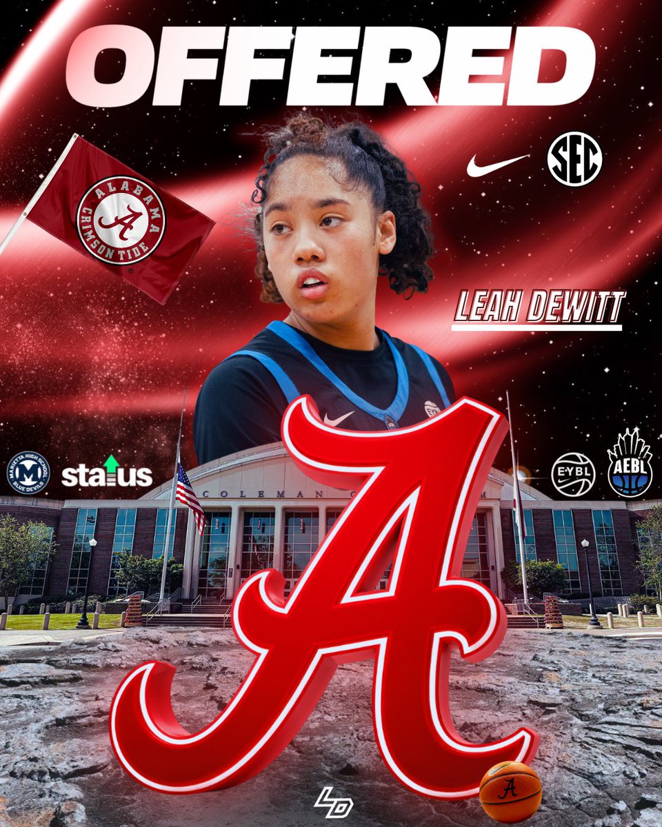 LeahDeWitt_2's tweet photo. After a great conversation with coach @Plove55 , I’m blessed to receive an offer from the University of Alabama❤️🐘 @aeblgirlz @MariettaGBB @NSTAPES5 @HoopCoachDeWitt @rdewitt33 https://t.co/9poVCPr8o3