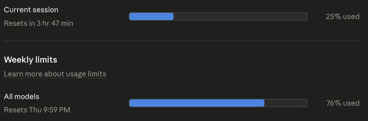StinsonC's tweet photo. Why is #Claude telling me I'm out of usage when I'm not out of usage? What's happening here? Am I missing something? @AnthropicAI #AIproblems #bugreport https://t.co/5JDbZYpnE3