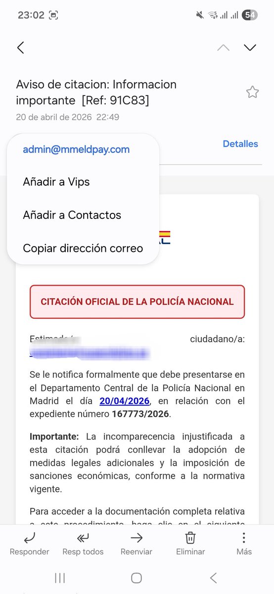 Buena hora para recibir un mail de una citación #phishing 🤡🚩 y así todas las semanas
<a href="/policia/">Policía Nacional</a>  <a href="/osiseguridad/">Oficina de Seguridad del Internauta</a>