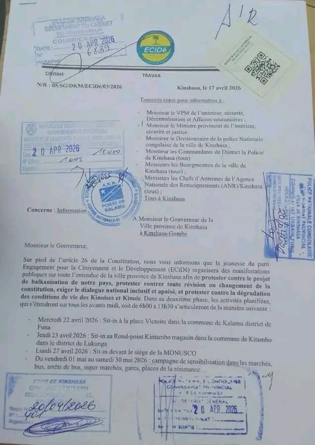 🚨 URGENT 🚨

Jeunesse ECiDé : 2ᵉ phase de sensibilisation
❌ Non à la balkanisation
❌ Non au changement de la Constitution
❌ Non aux migrants
✅ Oui au Dialogue national inclusif

📍 22/04 : Place Victoire
📍 23/04 : Kitambo Magasin
📍 27/04 : MONUSCO

#JeunesseTelema
