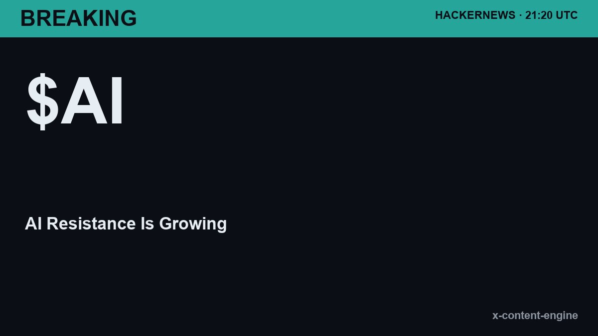 QuietAlphaCo's tweet photo. JUST IN: A piece titled "AI Resistance Is Growing" has hit the Hacker News frontpage with 154 points and 100 comments, making it one of the day's most-discussed threads. The essay argues pushback against AI adoption is becoming organized and deliberate, not just passive skepticism. For $NVDA and the broader AI infrastructure trade, sentiment shifts on forums like HN have historically front-run mainstream coverage by weeks. via HN. #AI #tech