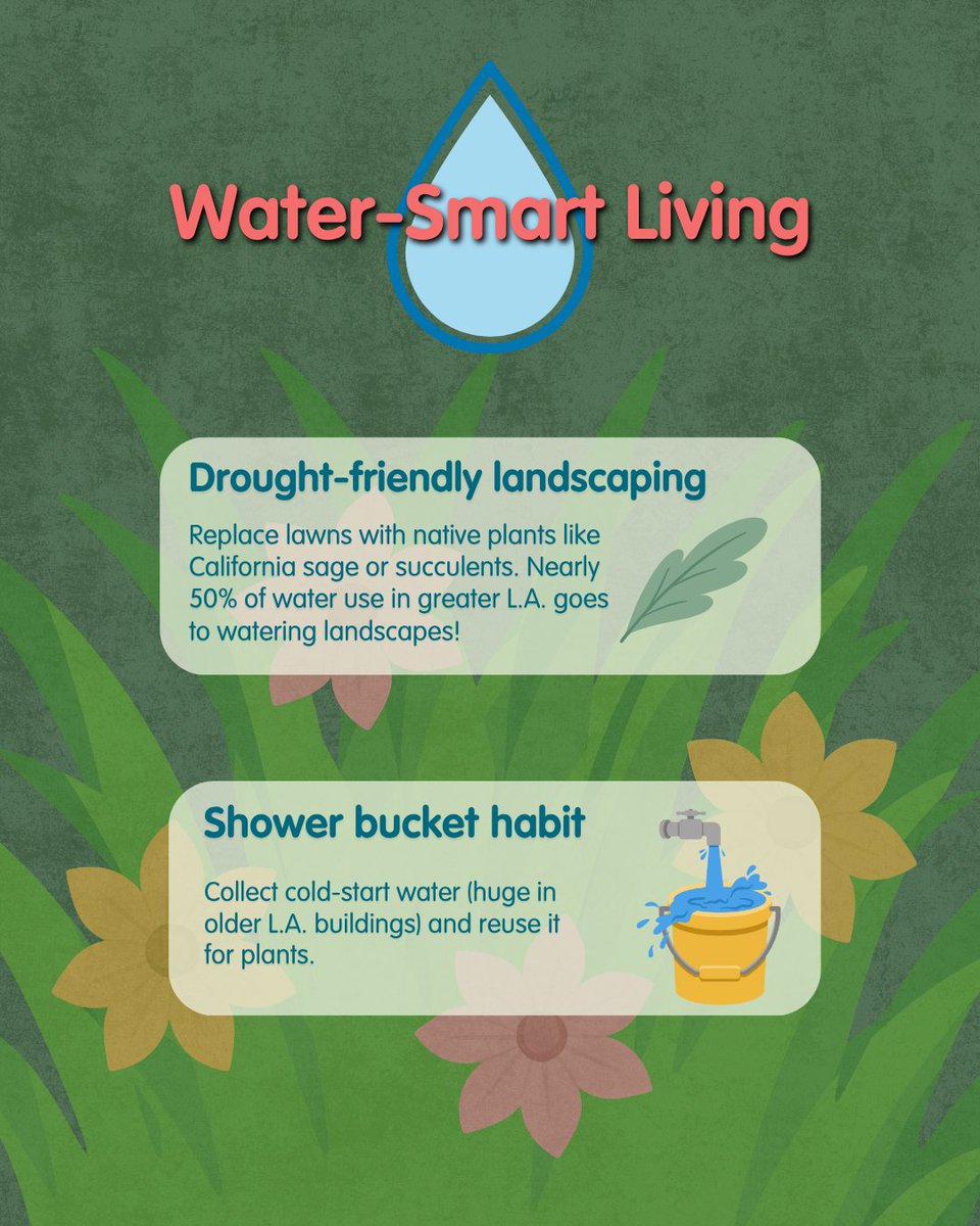 LACountyBOS's tweet image. Living in #LACounty gives us some unique advantages — and challenges — when it comes to sustainability. Water scarcity, car culture, &amp;amp; year-round sun all shape our lived environments.

Swipe ➡️ for tips on how to keep our County cool &amp;amp; green this #EarthWeek and beyond 🌎

🧵