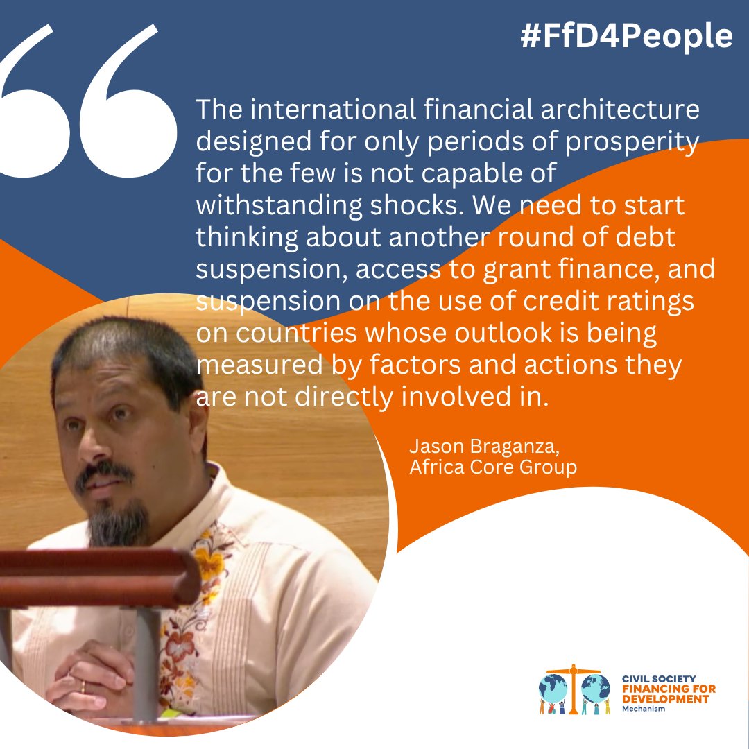 cs_ffd's tweet photo. During the #FfDForum2026 Jason Braganza (Africa Core Group) spoke on reforming the #IFA — spotlighting how conflict, debt, and inequality are tightening pressure across the Global South.

🔗 Full speech here https://t.co/BOC6j8XnpG

#FfD4People #fin4dev https://t.co/VdM1MYE7hU