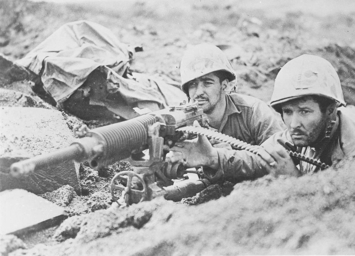 WW2Facts's tweet image. U.S. Marines operating a captured Japanese Type 92 machine gun on Iwo Jima in February, 1945.

#History #WWII