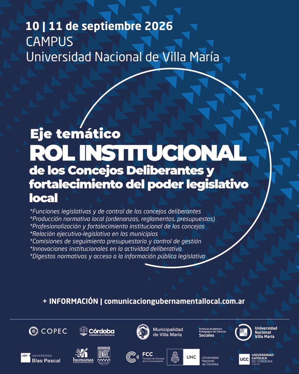 maRIOrioRDA's tweet photo. I Congreso de Comunicación Gubernamental para Gobiernos Locales https://t.co/Pf75WVzf3z
Fechas importantes:
Hasta 1 de mayo: Fecha para proponer paneles (has 5 personas).
Hasta 1 de junio: Fecha de inscripción para ponencia individual. https://t.co/pgtUlBWyH3