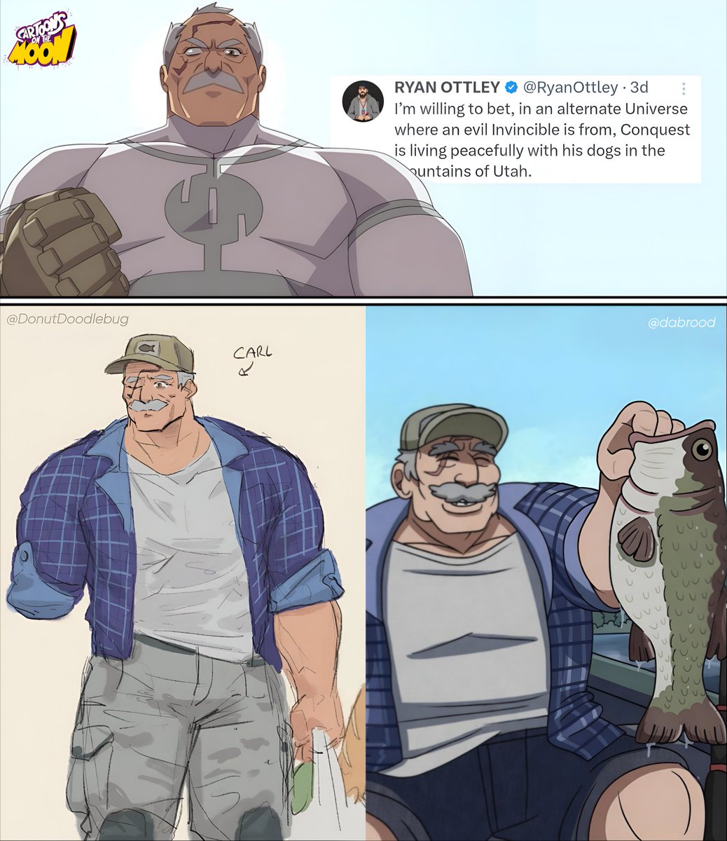 Ryan Ottley, el artista de Invincible, sí cree que existe un universo donde Conquest se volvió un hombre amable de las montañas:

Los fans ya lo bautizaron como Carl