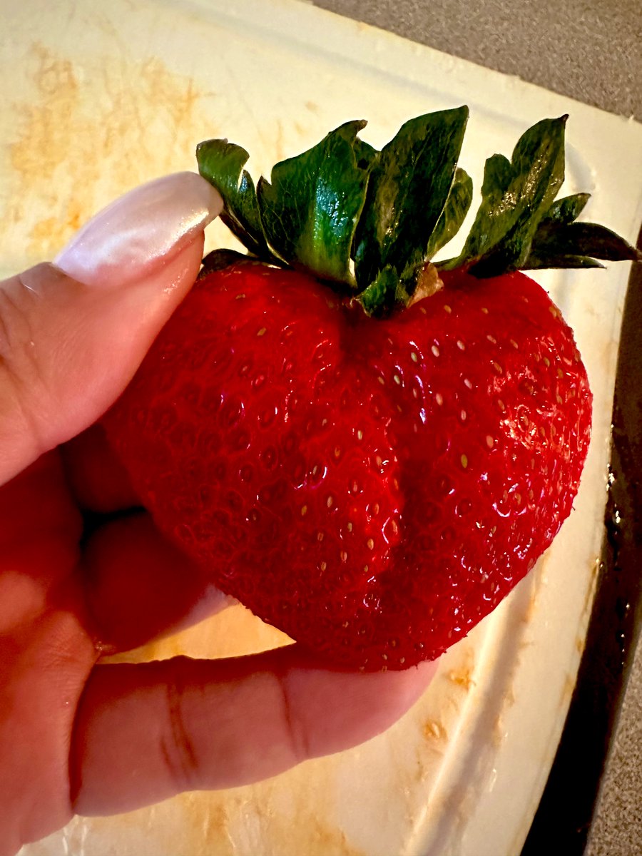 Leah__Lavish's tweet photo. Nature was definitely in its feelings with this one! Found a strawberry that doubles as a heart. ❤️🍓
#NatureIsArt #HeartShaped #FruitPhotography #SweetFinds https://t.co/DZ3HppgltA