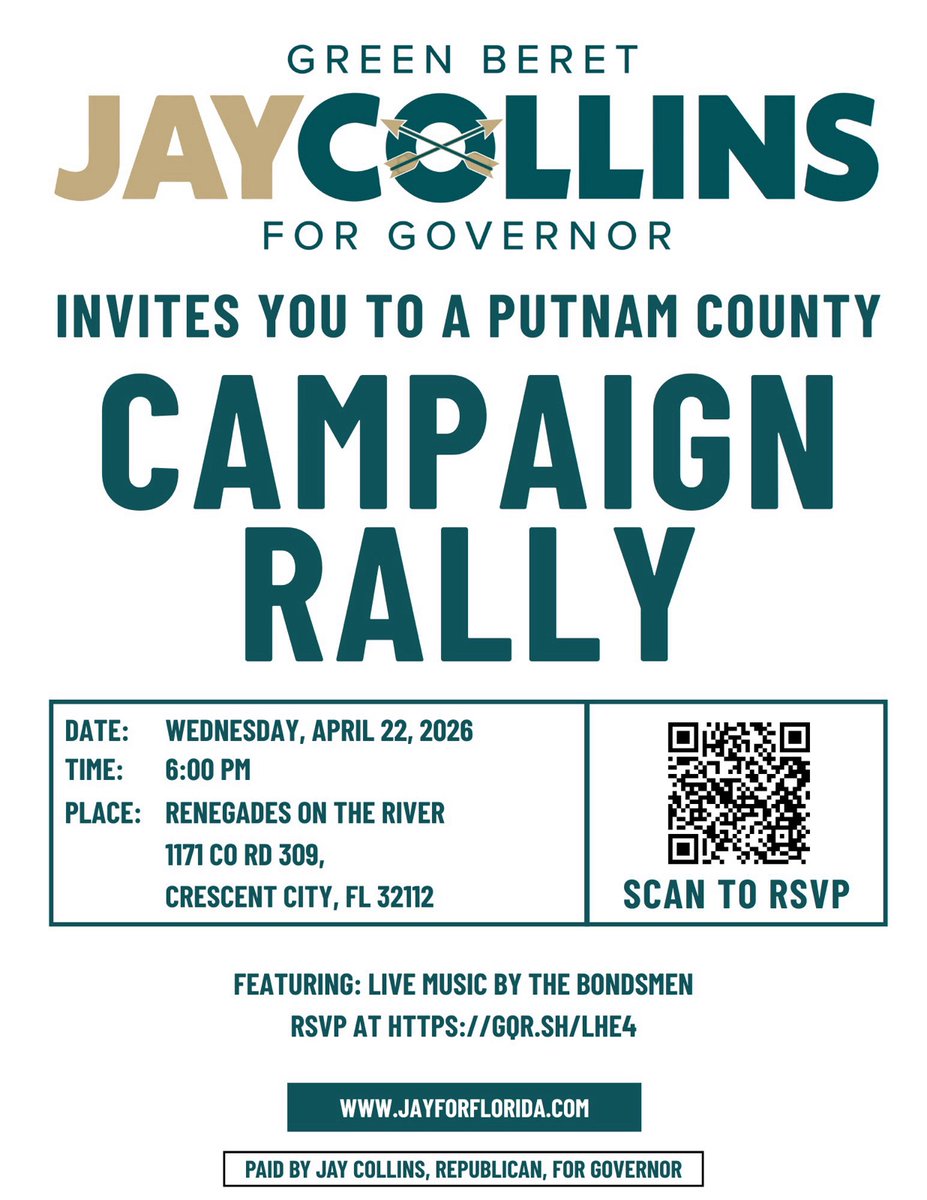JayCollinsFL's tweet image. Florida’s strength comes from people who show up and refuse to back down. I’ve been traveling the state for months, and the energy is clear: we’re ready to keep Florida moving forward.

If you believe in protecting our communities, standing for our values, and leading with