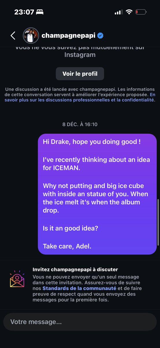 pradaowneradel's tweet image. I just saw Drake's latest Instagram post promoting ICEMAN, and it reminds me of the DM I sent on Instagram back in December 2025… WHAT A COINCIDENCE. #iceman #drake @Drake