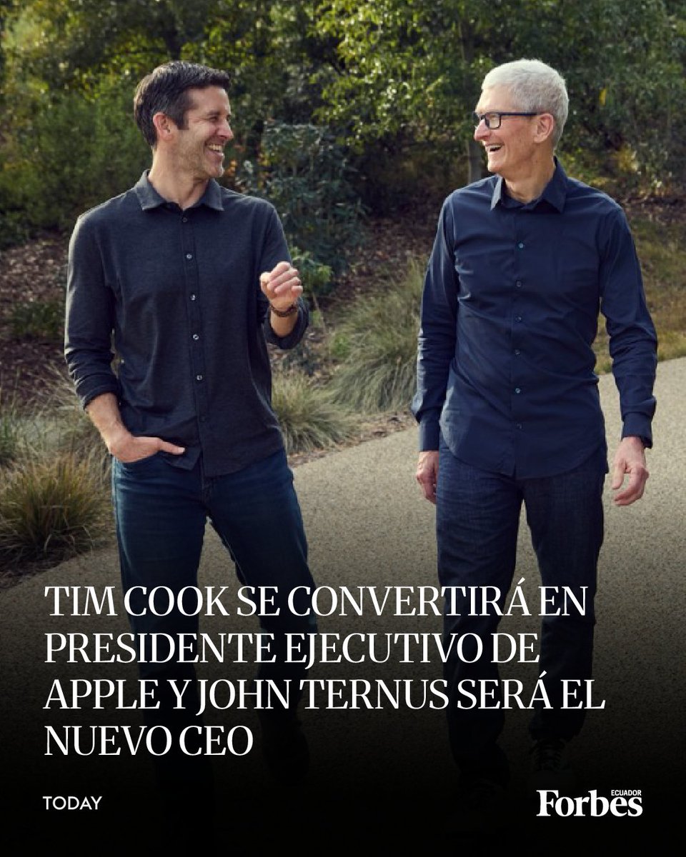 forbesecuador's tweet image. #Today l Apple anunció que Tim Cook se convertirá en presidente ejecutivo del consejo de administración de Apple y que John Ternus, vicepresidente sénior de Ingeniería de Hardware, será el próximo director ejecutivo de la tecnológica a partir del 1 de septiembre de 2026.

Antes