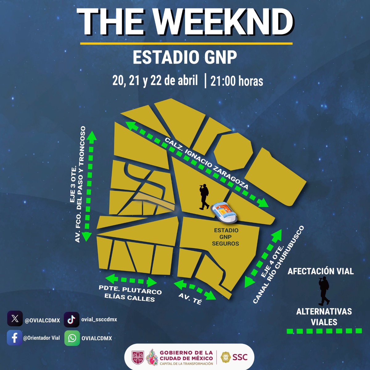 SSC_CDMX's tweet image. #BoletínSSC | #Operativo | Con motivo del evento musical “The Weeknd After Hours Til Dawn Tour”, la #SSC establecerá un dispositivo de seguridad, prevención y vialidad, en el que participarán mil 186 policías, con el fin de salvaguardar la integridad física de los asistentes,