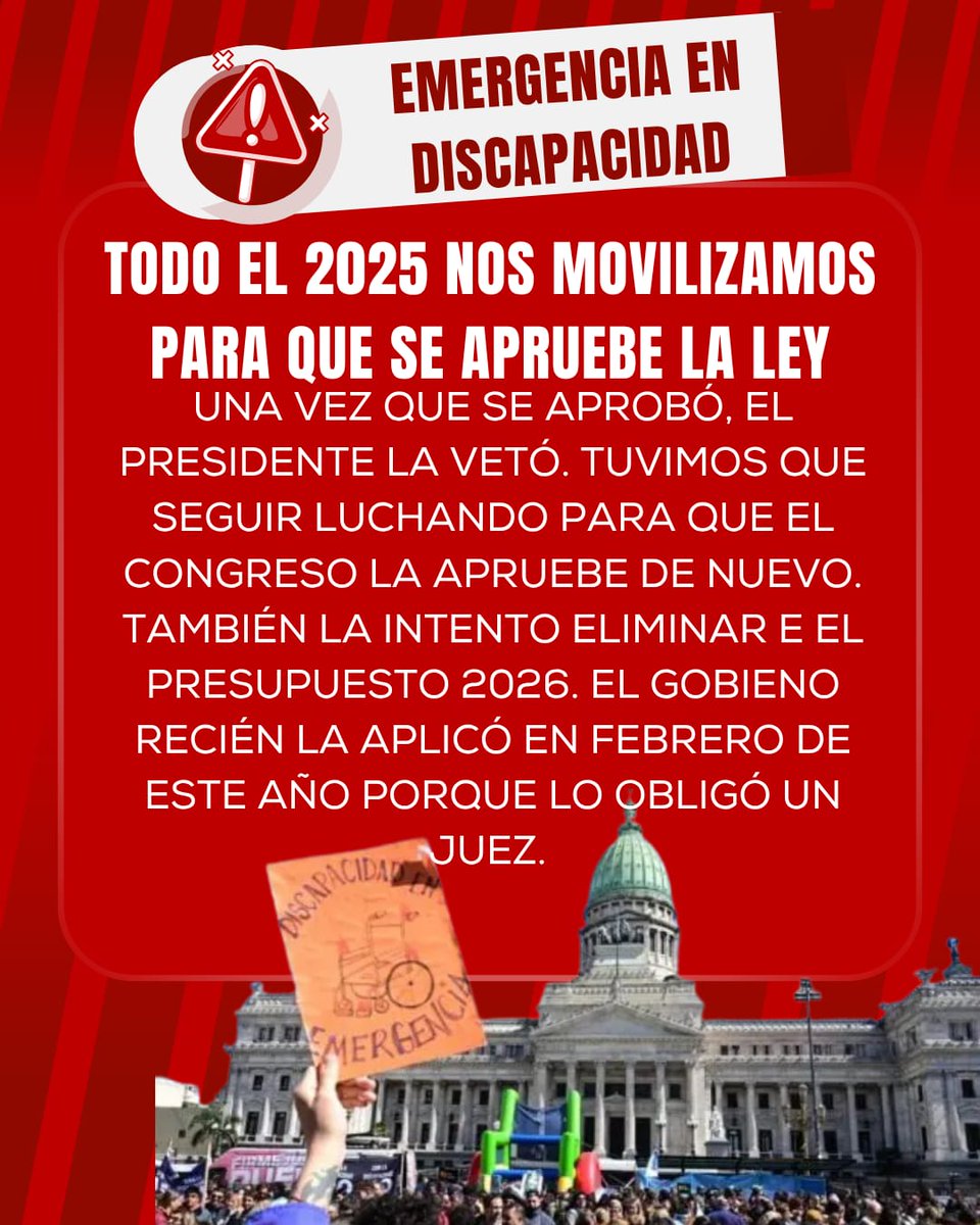 TribunaDisca's tweet photo. 🚨 ALERTA DISCAPACIDAD: el gobierno presento un proyecto de ley para eliminar la Ley de Emergencia en discapacidad. 
Tenemos que movilizarnos personas con discapacidad, familiares y prestadores para defender la Ley de Emergencia en Discapacidad. Este miércoles 22/4 movilizamos! https://t.co/HuFIqSyUKX