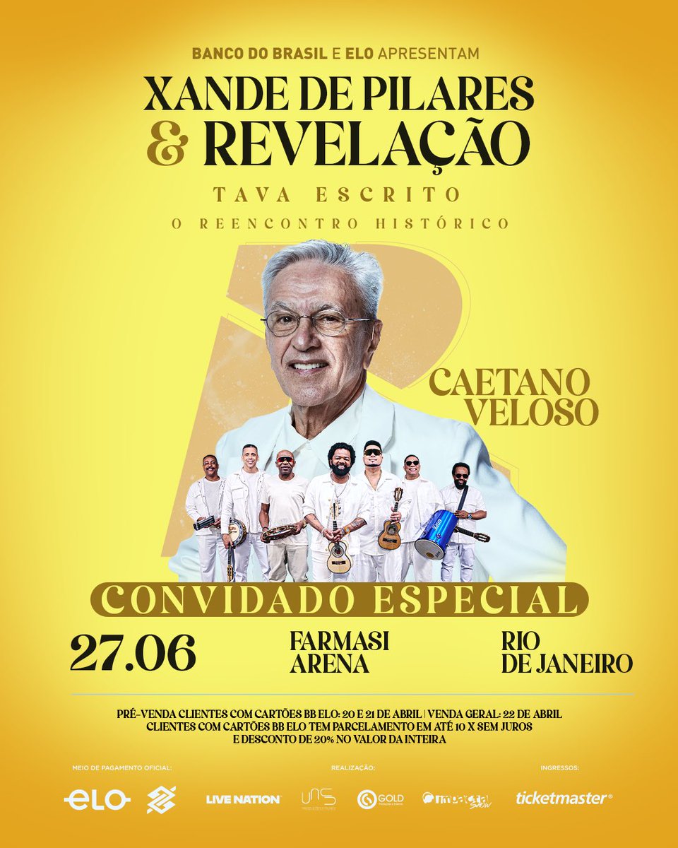 Nós temos a honra de anunciar Caetano Veloso como nosso primeiro convidado especial na turnê <a href="/tourtavaescrito/">Tava Escrito</a>, no dia 27/06, no Rio de Janeiro!

Um show único, daqueles que atravessam gerações, pra todo mundo Caetanear junto!