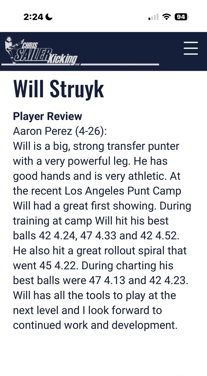 willstruyk's tweet photo. Had a great time competing at the @ThePuntFactory camp this weekend! Blessed to earn a 4.5 ⭐️
rating and be ranked #38 Nationally / #14 in CA (c/o 2026 rankings).
JUCO Punter | 3 years eligibility + Redshirt

🎥 - https://t.co/hjEIsvQpCY

@CoachSethAdam3 @kt_recruiting @ThePuntFactory @CoachICOC @EnnsZoneKicking @holly_coach @CoachOmarColon @jdsocal @terry_johnson6