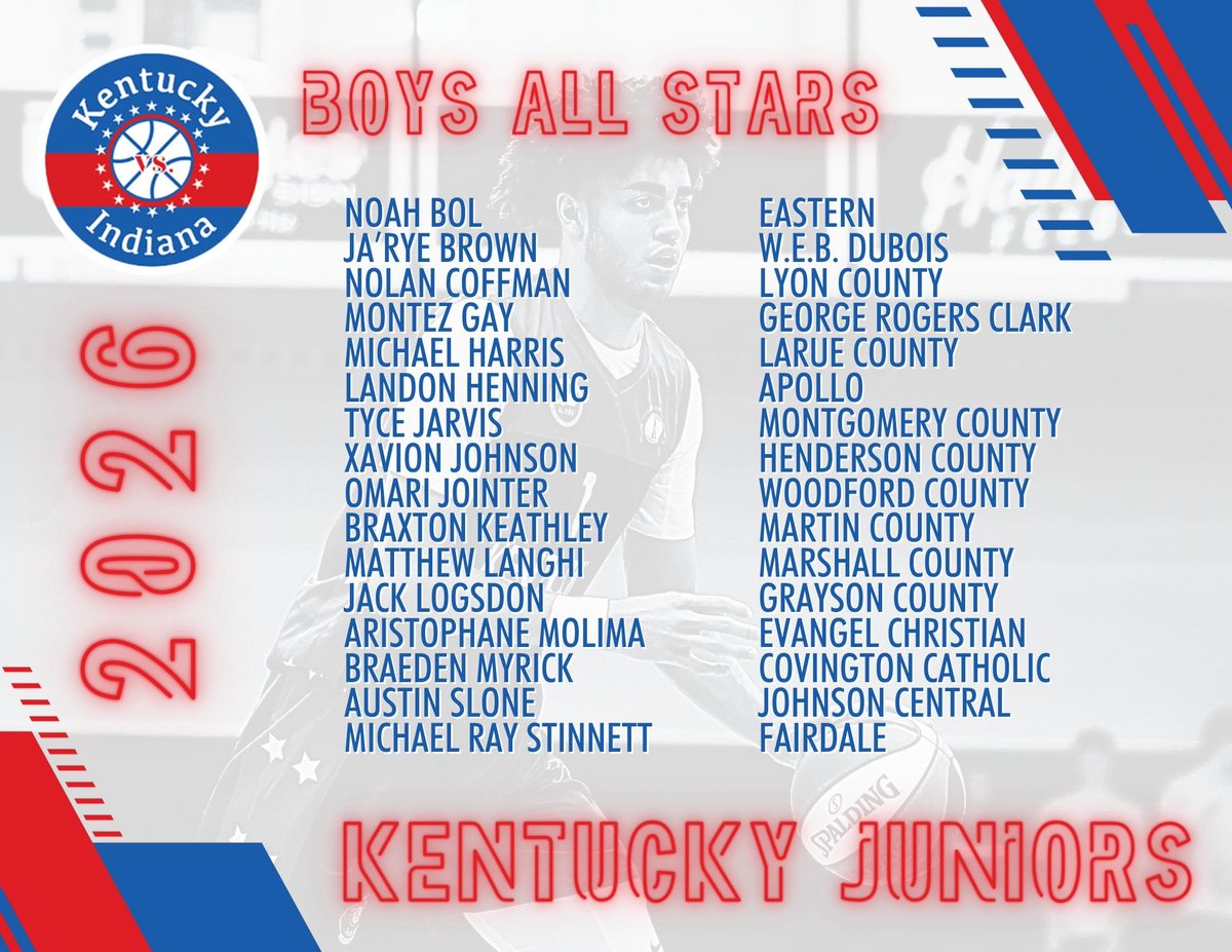 KYAllStarGame's tweet image. Congratulations to the 2026 Kentucky Junior Boys All-Stars! We can't wait to watch you compete this summer!
#BeatIndiana