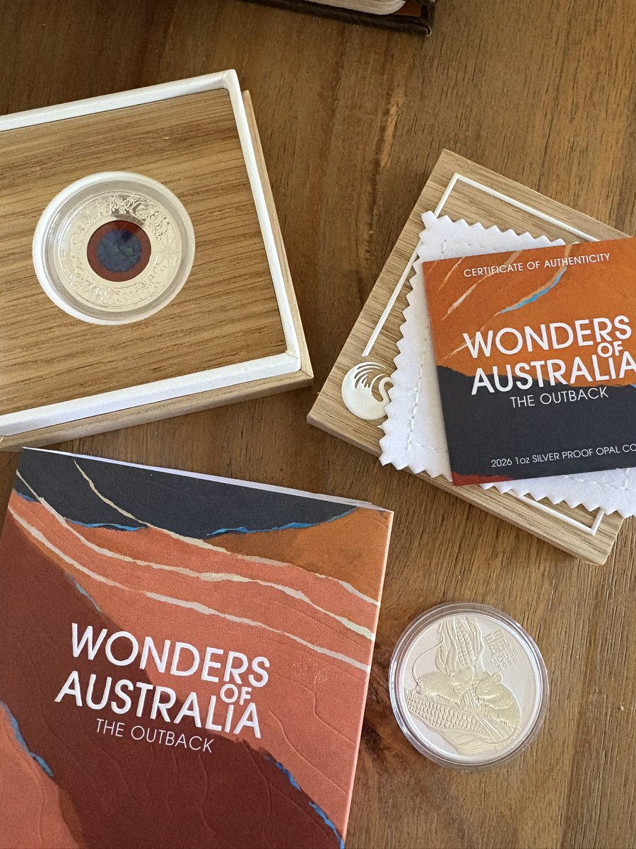 theXRPguru's tweet photo. Mail Call! 

Got some beautiful @perthmint pieces today.

Not all silver is created equal. 

The Wonders of Australia “The Outback” piece is truly special.

Only 5000 in mintage and features an opal in the center.

Also added year of the mouse to the lunar collection. https://t.co/nJN0pYX4Og
