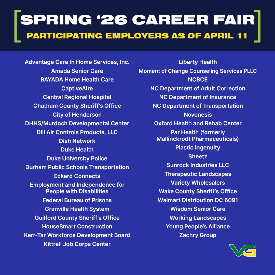 VanceGranville's tweet image. DON'T MISS IT: VGCC's Spring Career Fair is this Thursday, April 23, 9 a.m. - noon | Open to all, not just students!

📆 Set an event reminder : vgcc.edu/event/career-f…

📲 Got questions? Contact careerservices@vgcc.edu or 252-738-3466

#VGCC #CareerGoals #JobFair #VanceCountyNC