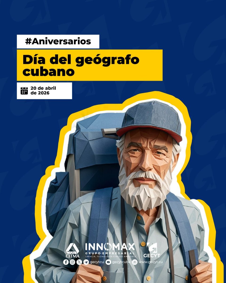 20 de abril-Día del Geógrafo Cubano, en honor a Antonio Núñez Jiménez, quien en 1995 recibió la condición de Cuarto Descubridor de #Cuba🇨🇺, por su relevante obra en las ciencias geográficas, especialmente en la espeleología
¡Felicitaciones desde <a href="/citmacuba/">Ministerio de Ciencia, Tecnología y Medio Ambiente</a>!
 <a href="/CubaIgt/">IGT_Cuba</a> <a href="/FANJ_Cuba/">Fundación Antonio Núñez Jiménez</a>