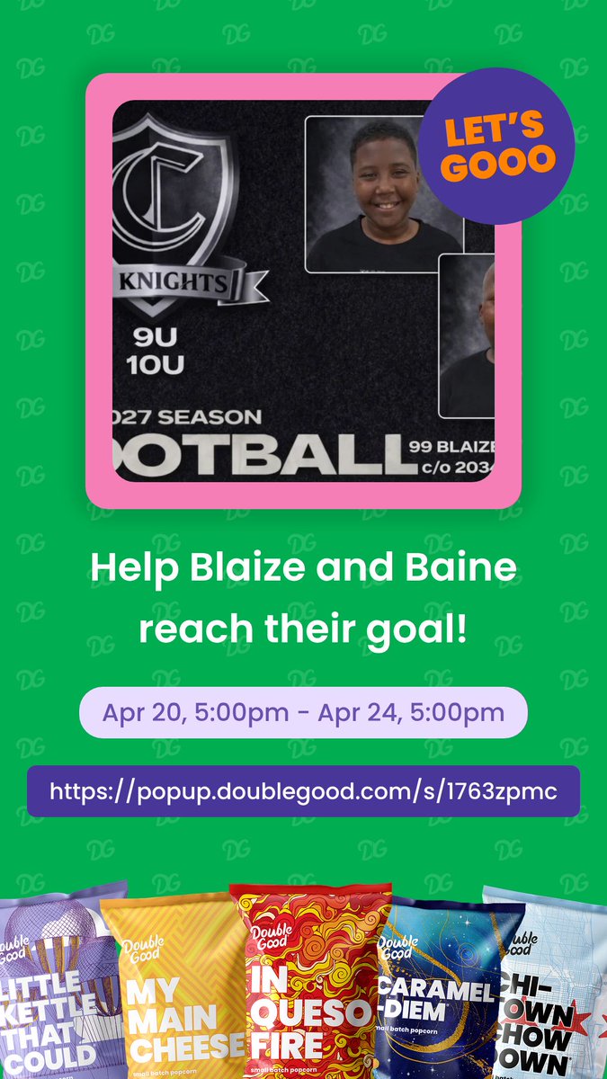 tide8308's tweet photo. Hi! I’m doing a virtual fundraiser selling delicious Double Good popcorn from Apr 20, 5:00pm - Apr 24, 5:00pm. Get all the details and support here: https://t.co/xnSwiunldc https://t.co/ddyWzXWjaD