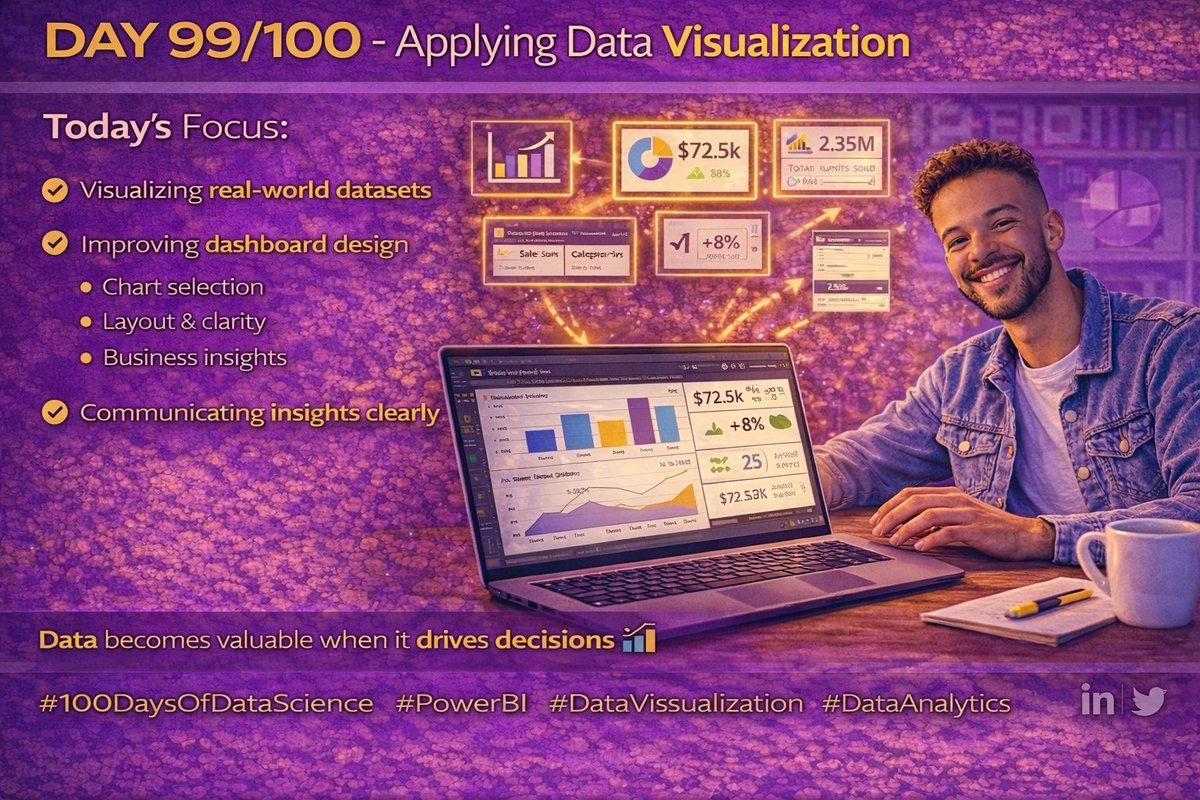 adeyemi_muiz08's tweet image. Day 99/100

Applied data visualization on real datasets today 
Bringing everything together, models, DAX &amp;amp; dashboards

Data - insights - decisions 

#100DaysOfDataScience #PowerBI #DataAnalytics